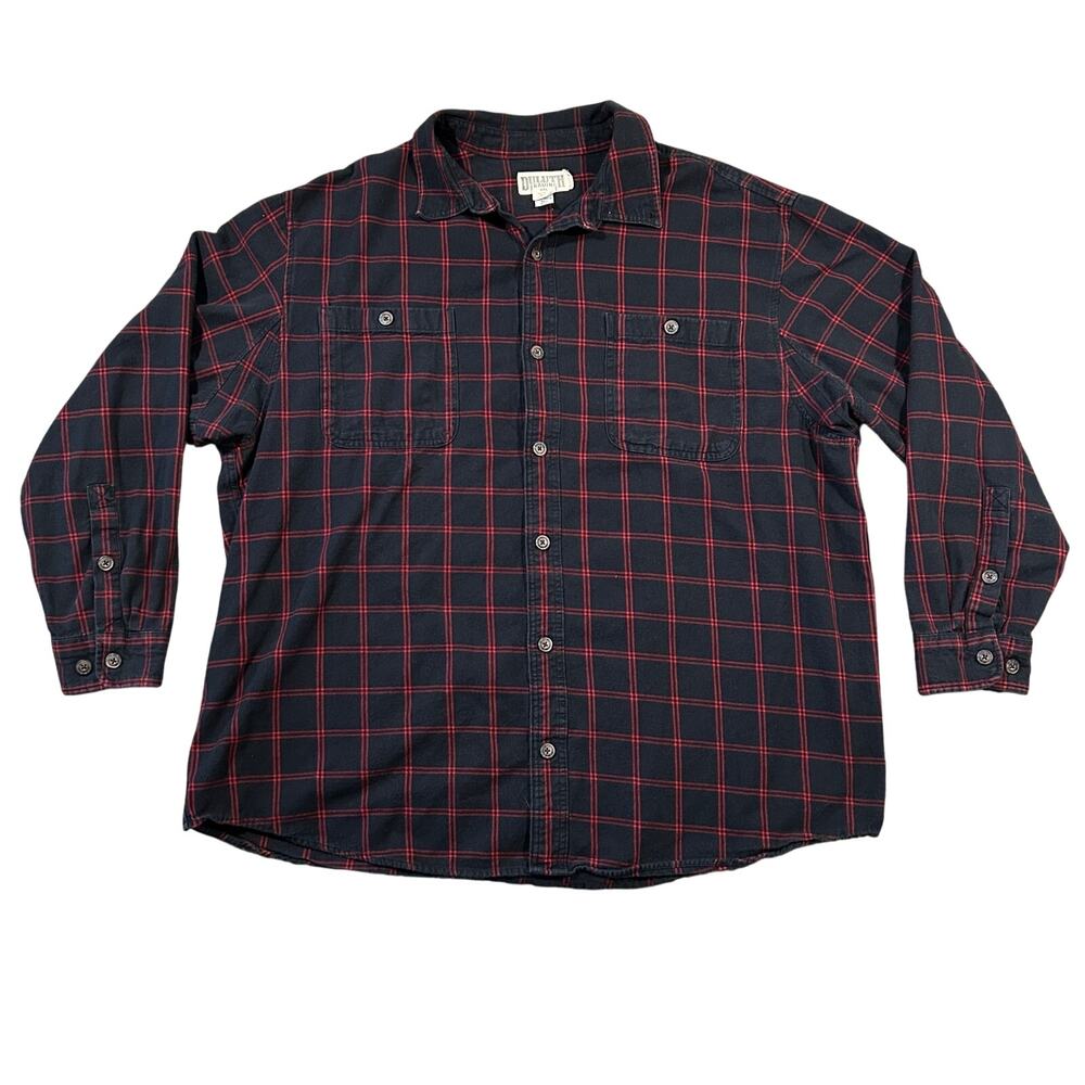 Duluth Trading Co Flannel Shirt Mens 2XL Relaxed Button Down Black Red